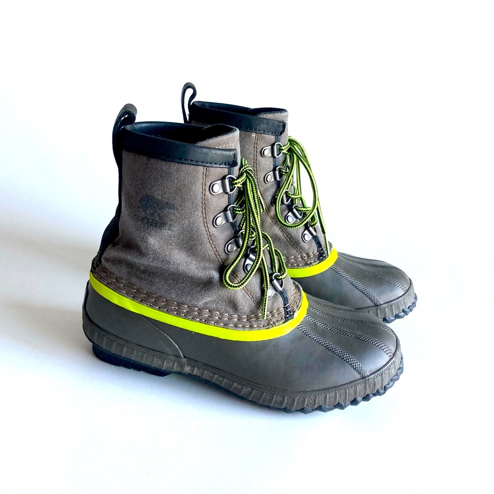 Sorel Khaki Canvas Rubber Waterproof Lace Up Ankle Boots size 4